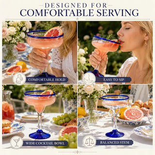Mexican Hand Blown Margarita Glasses Premium Barware Gift Elegant Drinkware Collection