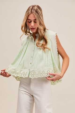 Sweet Garden Eyelet Top - Sage