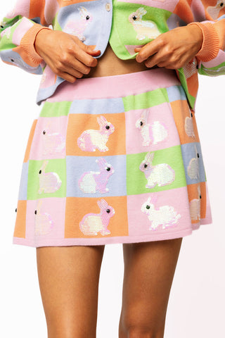 QOS Pastel Colorblock Easter Bunny Knit Skirt