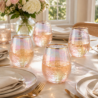 Lustered Iridescent Stemless Wine Glasses Premium Barware Gift