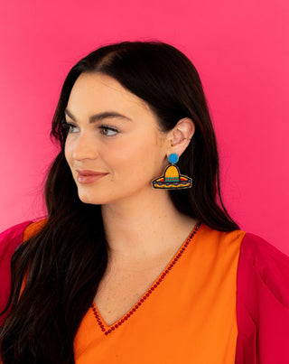 Fiesta Sombrero Earrings - Orange - Boutique Bella BellaDistress