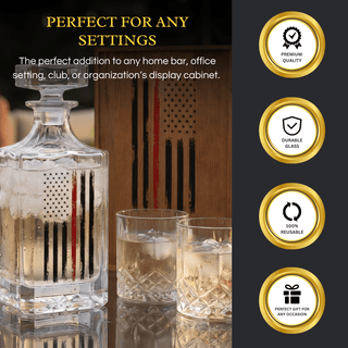 Firefighter Tactical Red Tattered American Flag Whiskey Decanter Gift Set 730ML Decanter 2 Whiskey G - Boutique Bella Bella