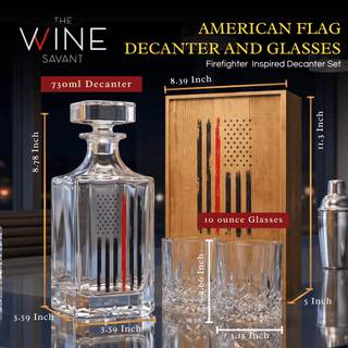 Firefighter Tactical Red Tattered American Flag Whiskey Decanter Gift Set 730ML Decanter 2 Whiskey G - Boutique Bella Bella