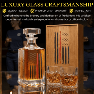 Firefighter Tactical Red Tattered American Flag Whiskey Decanter Gift Set 730ML Decanter 2 Whiskey G - Boutique Bella Bella