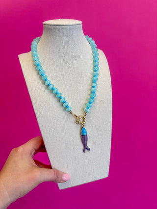 Fish Charm Necklace - Blue - Boutique Bella BellaNecklaces