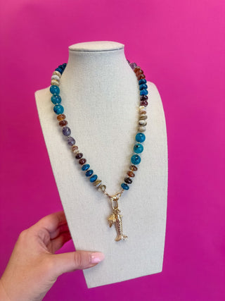 Fish Charm Necklace - Brown and Turquoise - Boutique Bella BellaNecklaces