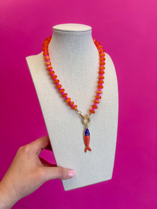 Fish Charm Necklace - Orange - Boutique Bella BellaNecklaces