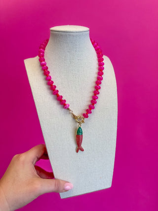 Fish Charm Necklace - Pink - Boutique Bella BellaNecklaces