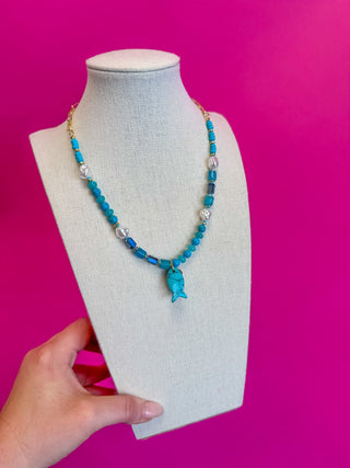 Fish Charm Necklace - Turquoise - Boutique Bella BellaNecklaces