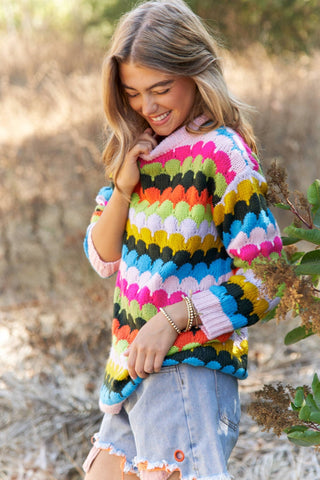 Fish Scales Multicolor Design Knit Sweater - Boutique Bella BellaSweater