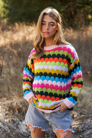 Fish Scales Multicolor Design Knit Sweater - Boutique Bella BellaSweater