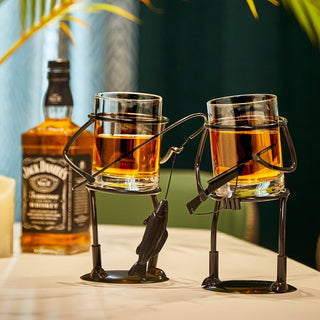 Fisherman Fishing Whiskey Wine Water Glass Glass Metal Cup Holder Hook Line Whiskey Scotch Liquor Cu - Boutique Bella Bella