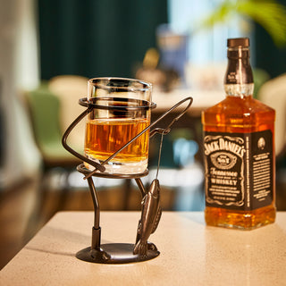 Fisherman Fishing Whiskey Wine Water Glass Glass Metal Cup Holder Hook Line Whiskey Scotch Liquor Cu