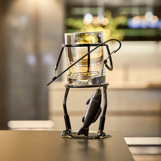 Fisherman Fishing Whiskey Wine Water Glass Glass Metal Cup Holder Hook Line Whiskey Scotch Liquor Cu