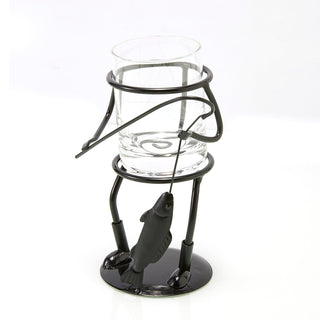 Fisherman Fishing Whiskey Wine Water Glass Glass Metal Cup Holder Hook Line Whiskey Scotch Liquor Cu