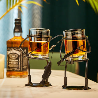Fisherman Fishing Whiskey Wine Water Glass Glass Metal Cup Holder Hook Line Whiskey Scotch Liquor Cu