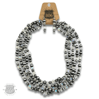 Five strand burnished pearl necklace set - Boutique Bella BellaJewelry Set