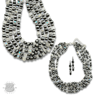 Five strand burnished pearl necklace set - Boutique Bella BellaJewelry Set