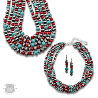 Five strand burnished pearl necklace set - Boutique Bella BellaJewelry Set