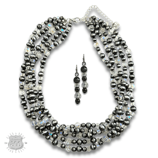 Five strand burnished pearl necklace set - Boutique Bella BellaJewelry Set