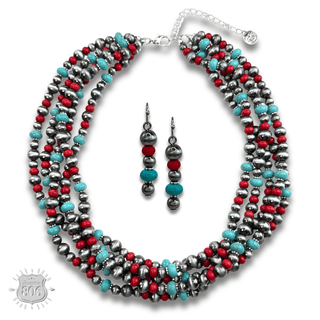 Five strand burnished pearl necklace set - Boutique Bella BellaJewelry Set