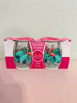 Flamingo Stemless Wine Glass - Set of 2 - Boutique Bella Bellawine glass