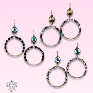 Flat oval and round bead circle, Austrian crystal earring - LC - Boutique Bella BellaEarrings