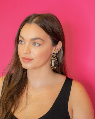 Fleur de Lis Football Earrings - Black and Gold - Boutique Bella BellaEarrings