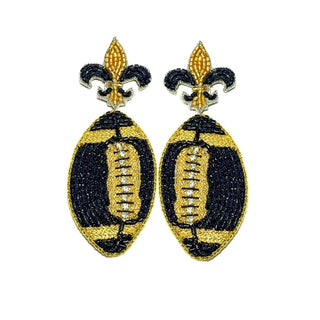 Fleur de Lis Football Earrings - Black and Gold - Boutique Bella BellaEarrings