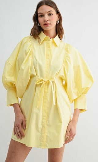 Flirty Balloon Sleeve Mini Shirt Dress - Boutique Bella BellaDress