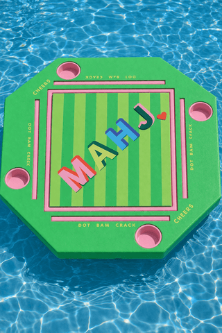 Floating Mahjong Tile Mat in MAHJ Block in Green and Pink - Boutique Bella Bellamahjong mat
