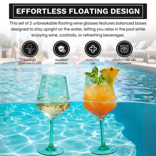 Floating Wine Glasses For Pool Set Of 2 15 Oz Shatterproof Poolside Wine Glasses Tritan Plastic Reus - Boutique Bella Bella
