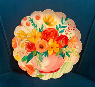 Floral Bouquet Scallop Edge Tray - Boutique Bella BellaServing Tray
