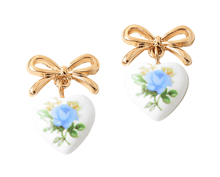 Floral Bow Earrings - Blue - Boutique Bella BellaDistress