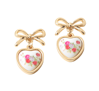 Floral Bow Earrings - Pink - Boutique Bella BellaDistress