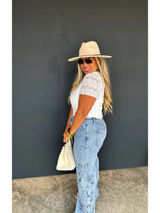 Floral Charm Wide Leg Jean - Boutique Bella BellaJeans
