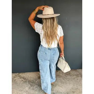 Floral Charm Wide Leg Jean - Boutique Bella BellaJeans