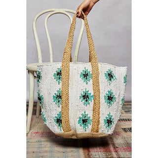 Floral Cotton Weave Tote Bag - Boutique Bella BellaHandbag