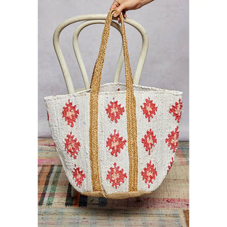 Floral Cotton Weave Tote Bag - Boutique Bella BellaHandbag