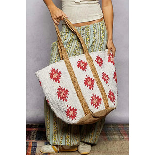 Floral Cotton Weave Tote Bag - Boutique Bella BellaHandbag