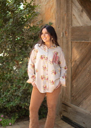 Floral Long - sleeved Top - Boutique Bella BellaButton - Up