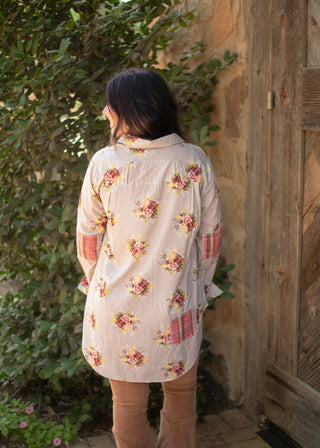 Floral Long - sleeved Top - Boutique Bella BellaButton - Up