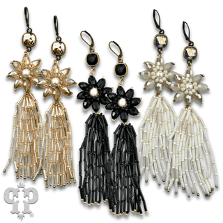 Flower and tassel chandelier statement earring, Austrian crystal - LC - Boutique Bella BellaEarrings