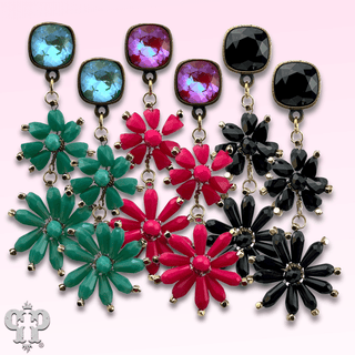 Flower bead and Austrian crystal dangle earring - LC - Boutique Bella BellaEarrings