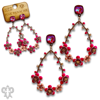 Flower bead wrapped teardrop earring with Austrian crystal - Boutique Bella BellaEarrings