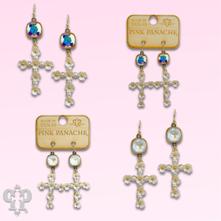 Flower cross charm earring with Austrian crystal - Boutique Bella BellaEarrings