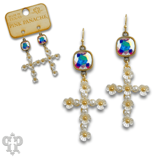 Flower cross charm earring with Austrian crystal - Boutique Bella BellaEarrings