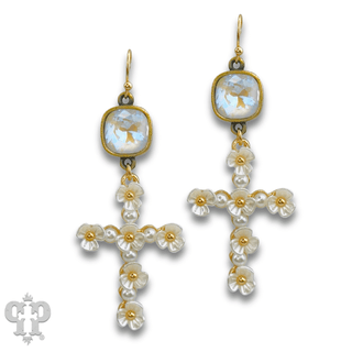 Flower cross charm earring with Austrian crystal - Boutique Bella BellaEarrings