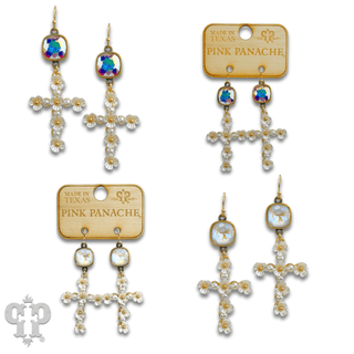 Flower cross charm earring with Austrian crystal - Boutique Bella BellaEarrings