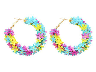 Flower Hoop Earrings - Turquoise Multi - Boutique Bella BellaDistress